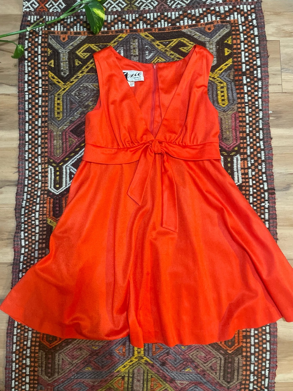 Vintage Bright Orange Tie-Front Mini Dress